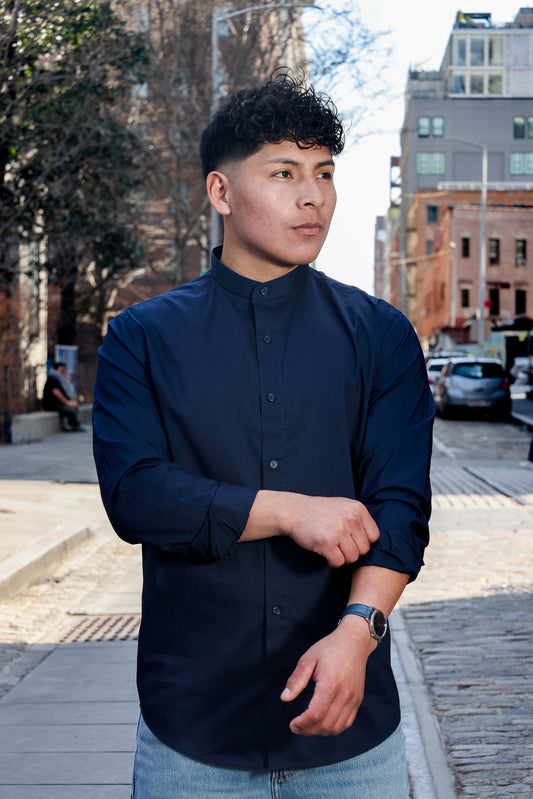 Band Collar Shirt Long Sleeve Casual - LEGNATTE